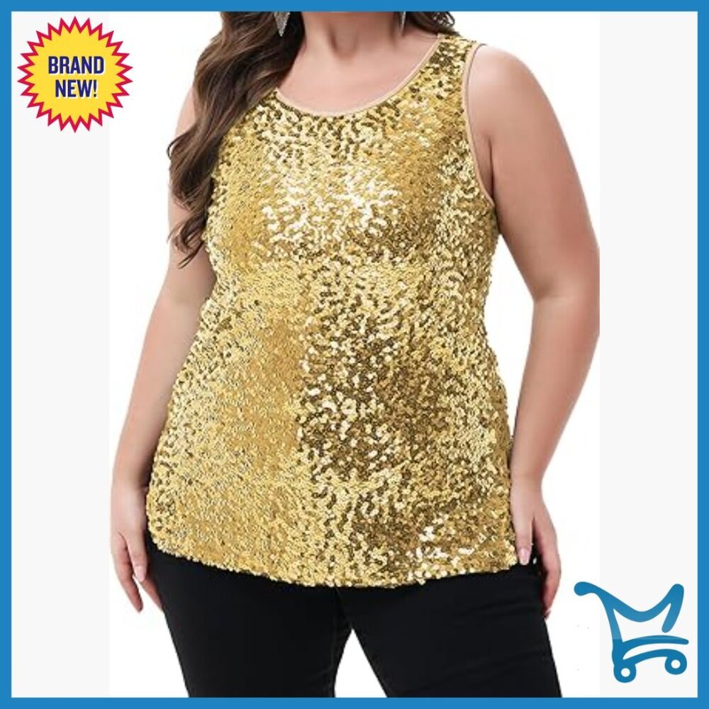Plus Size Sequin Tank Top Sleeveless Sparkle Shine Party Wear